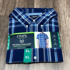 Chaps Navy and White Plaid Casual Short Sleeve Shirt